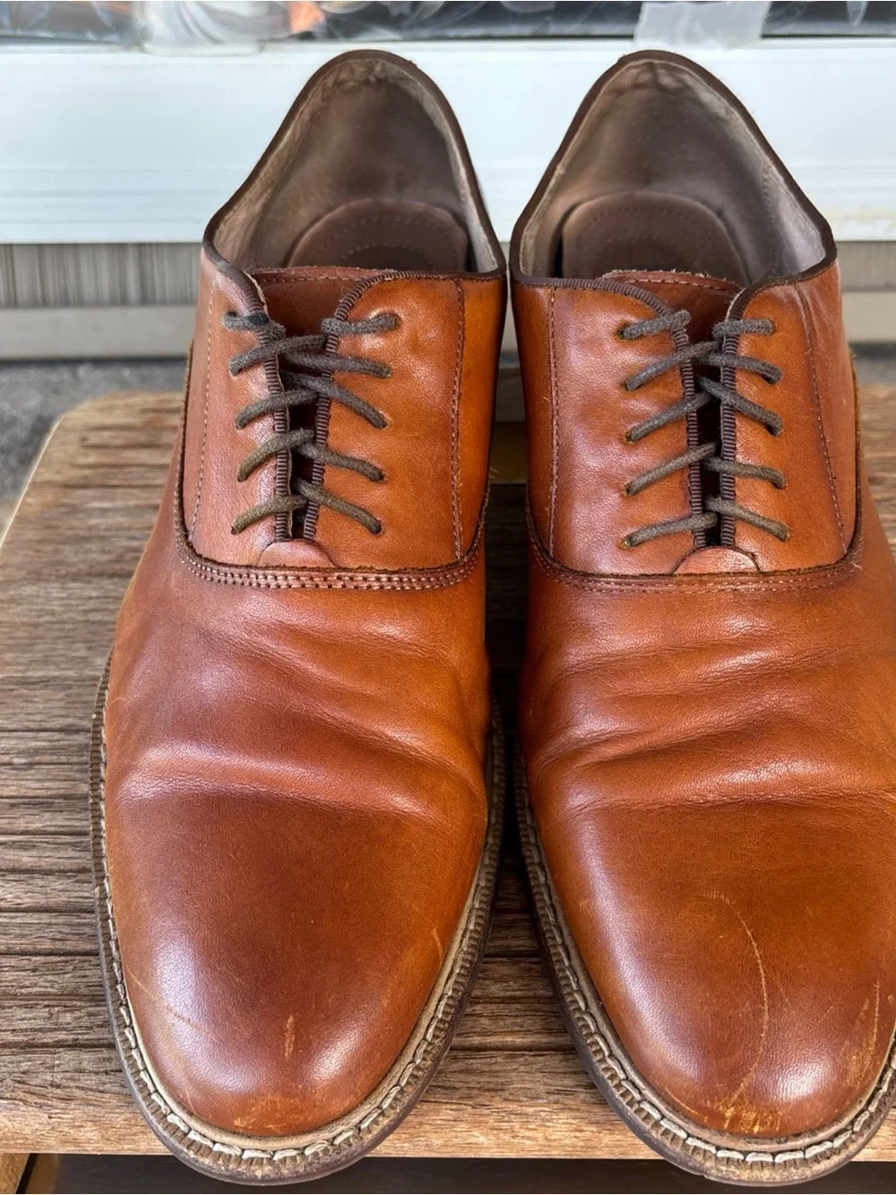 Austin Grey Men's 9 Lace-Up Leather Derby Shoes in Cognac Brown